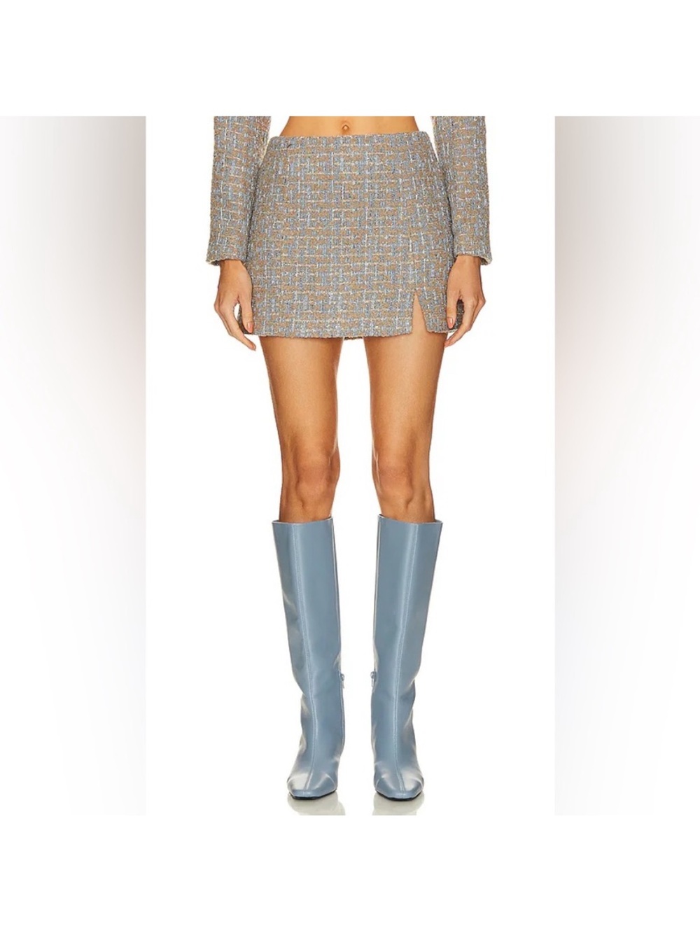 NWT ASTR the Label Covina Tweed Mini Skirt in Blue and Taupe Silver size L